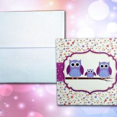 Invitatie botez trei bufnite mov 120